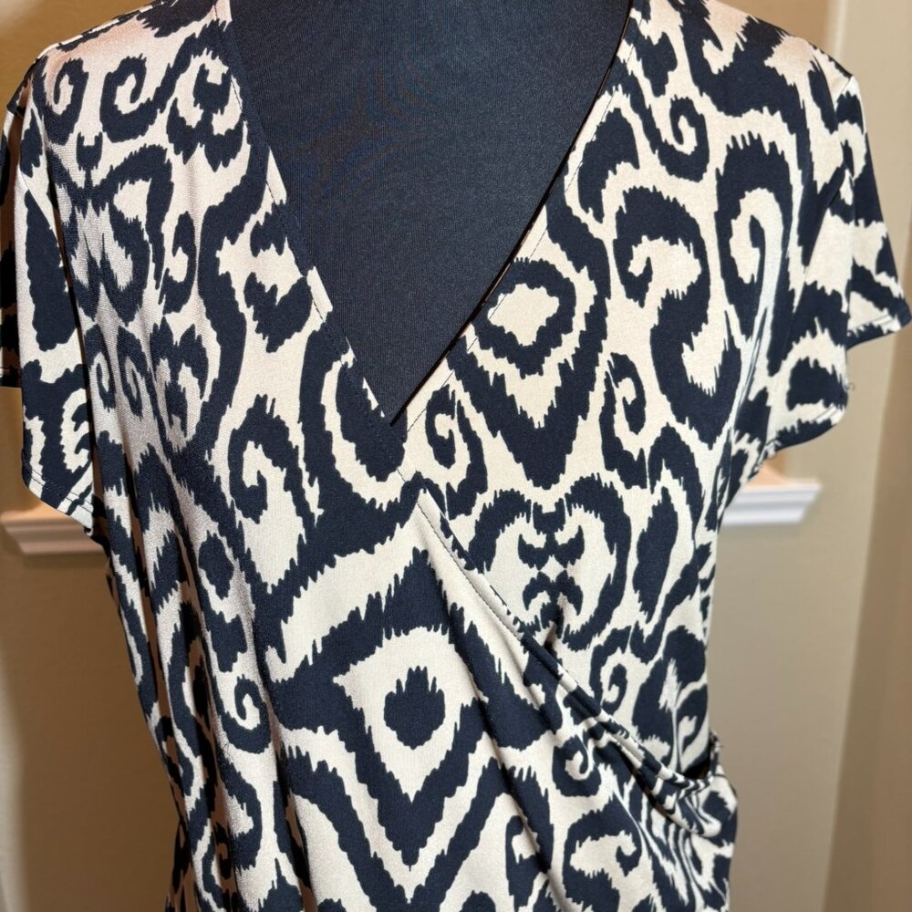 💗 Jones New York Signature Sheath Ruch Waist Short Sleeve Midi Dress Size L - Picture 5 of 11
